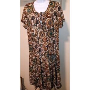 NWT‎ PLUS Sz 2X SAMI & JO FIT AND FLAIR DRESS FLORAL PRINT Brown CREAM Geometric